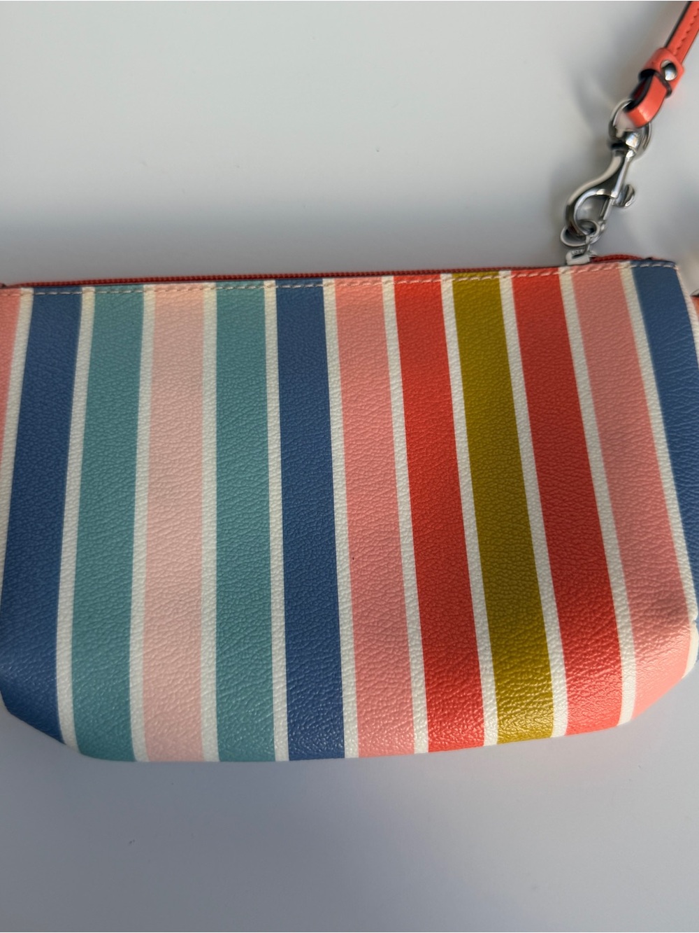 Coach Striped Wristlet in Coral, Pink, Blue & Yellow - Picture 2 of 3